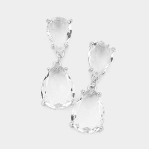 Silver Clear Dangle Crystal Teardrop Earrings 1.4 Inch Evening Drop Link Womens